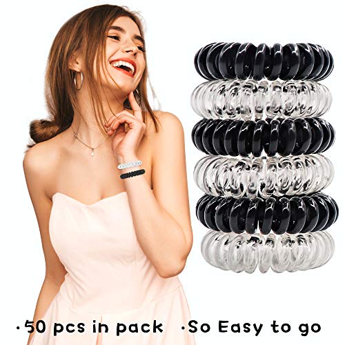 50Pcs Spiral Hair Ties Black Clear