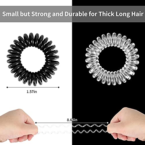 50Pcs Spiral Hair Ties Black Clear Coil Ties