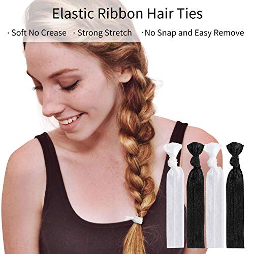 200pcs Elastic Hair Ties No Crease White Ribbon Hair Ties